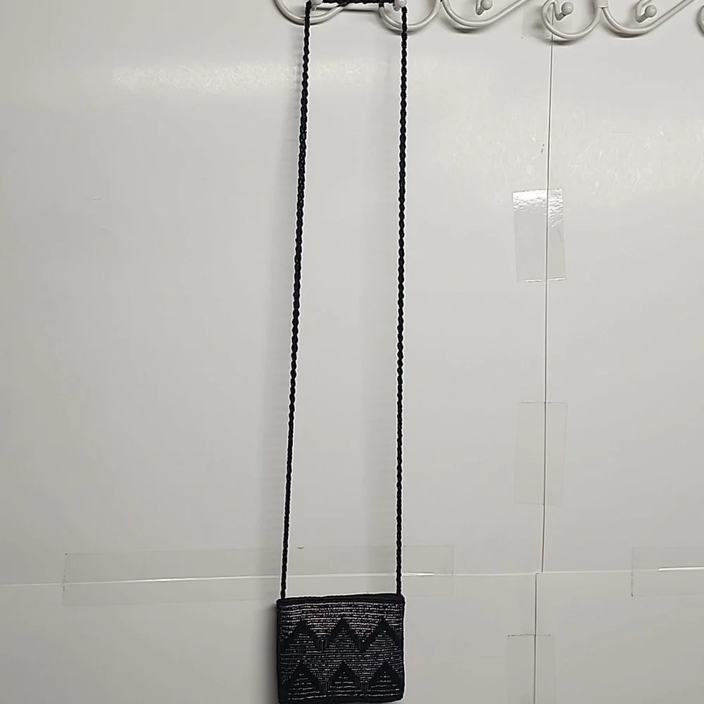 Iridescent Black, Gray, & Midnight Blue Beaded Women's Small Crossbody Bag WOW